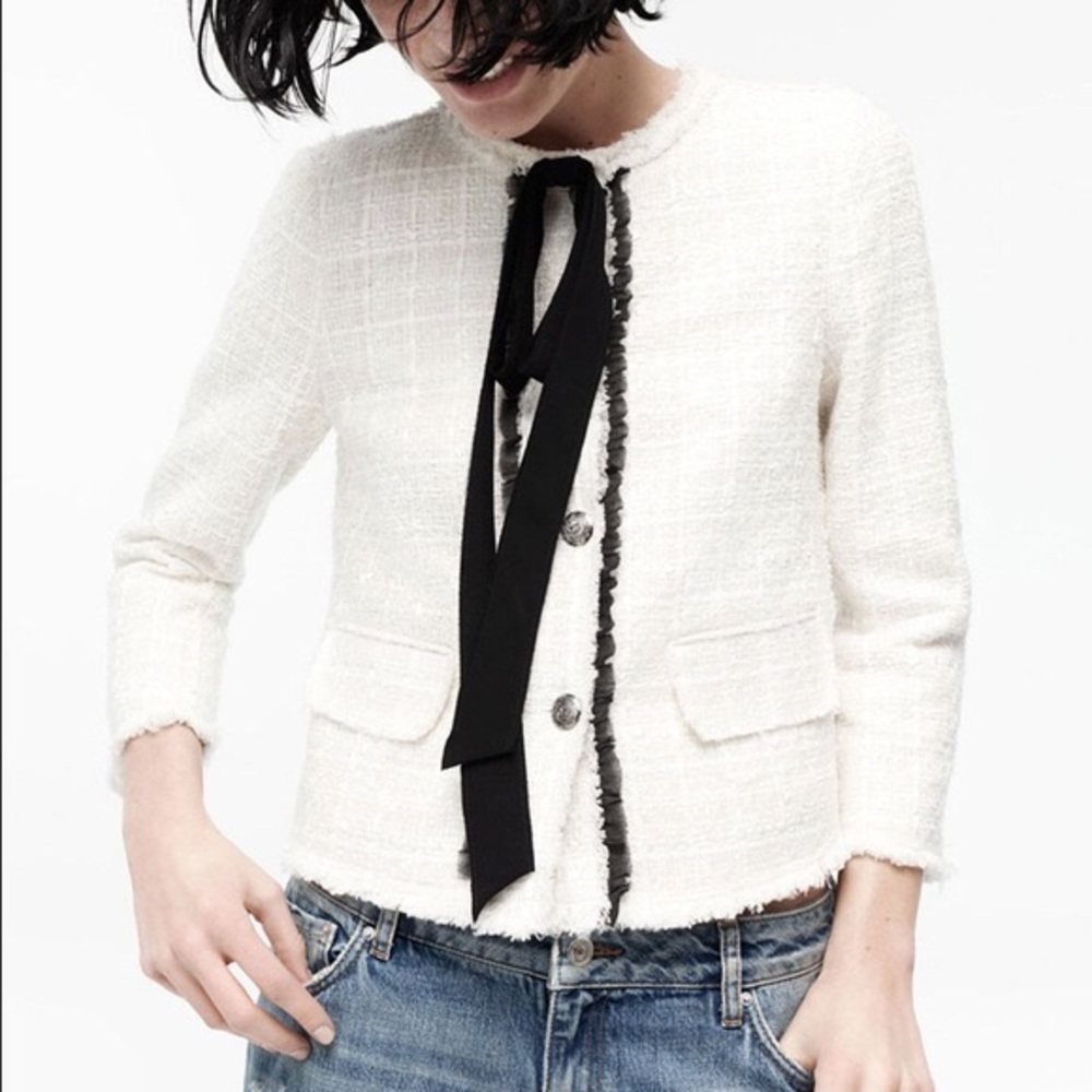 Zara Women’s Tweed Bow Blazer with Bow